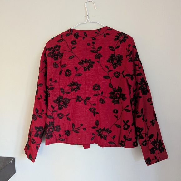 Trenz Women’s Large Silk Blend Embroidered Long Sleeve Red Black Jacket - Picture 5 of 10